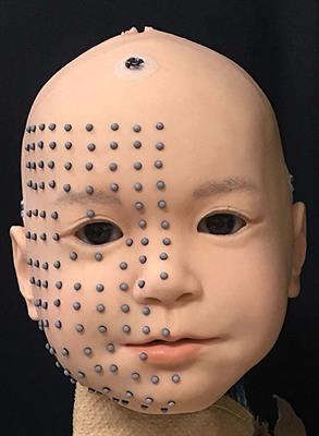 Identification and Evaluation of the Face System of a Child Android Robot Affetto for Surface Motion Design